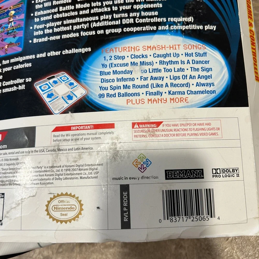 Konami Dance Dance Revolution Hottest Party Nintendo Wii Game Controller Mat